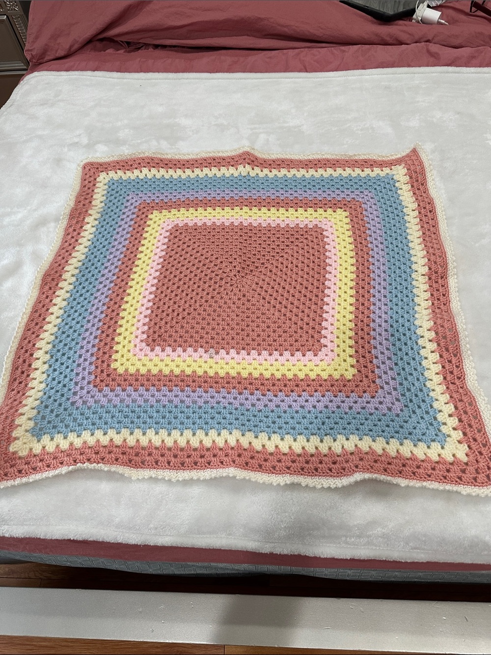 Handmade Pastel Crochet Baby Blanket - Pink, Blue, Yellow